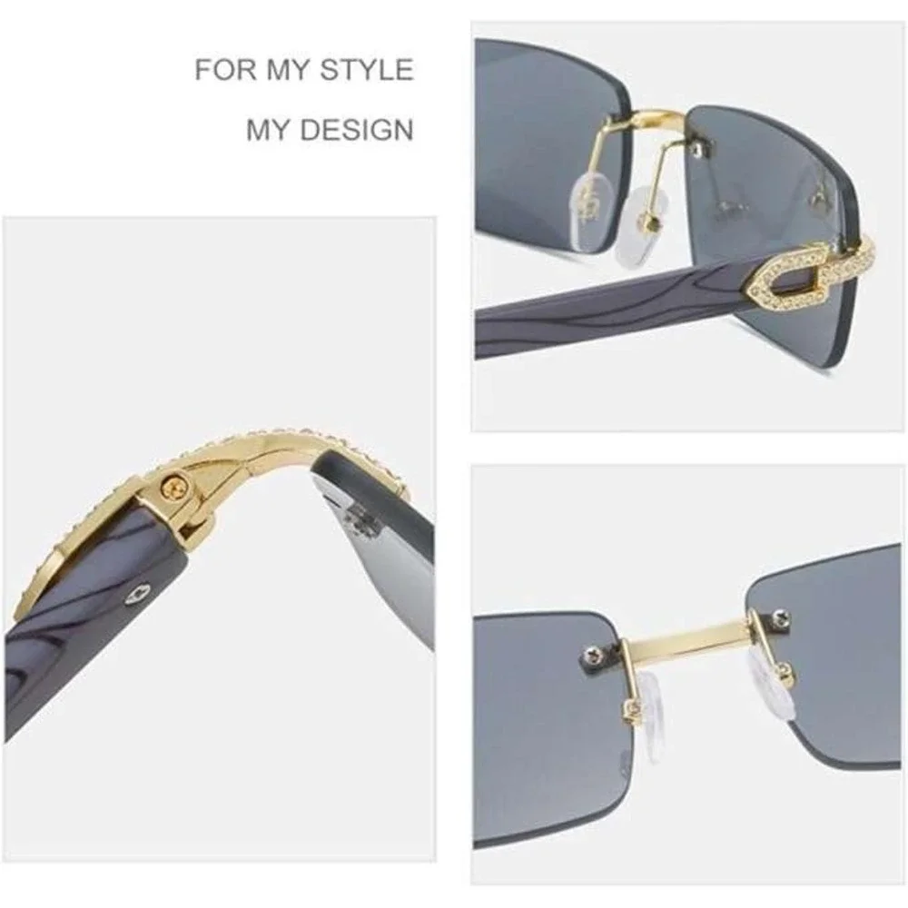 Men Sunglasses Square Rimless Street Wear Classic Trendy Diamond Shades Hip Hop‎
